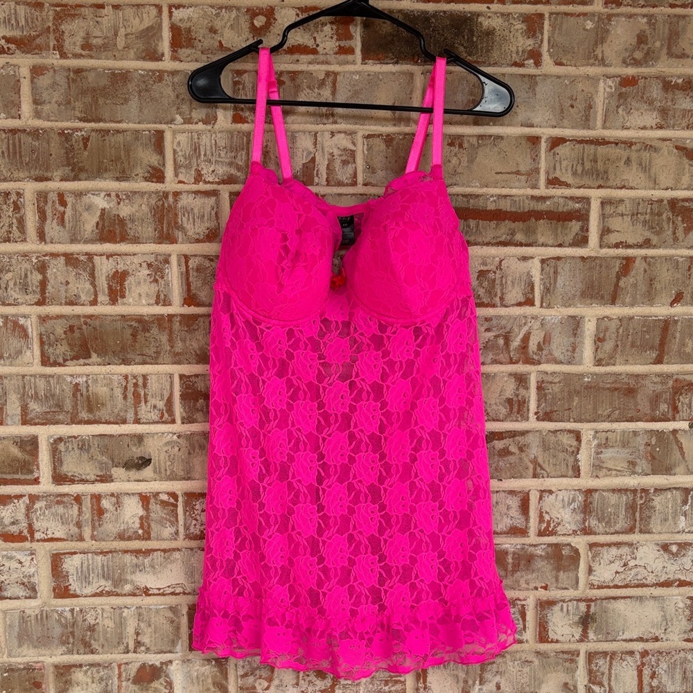 Smart & Sexy Hot Pink Lace Underwire Chemise Negligee Teddy Nightgown